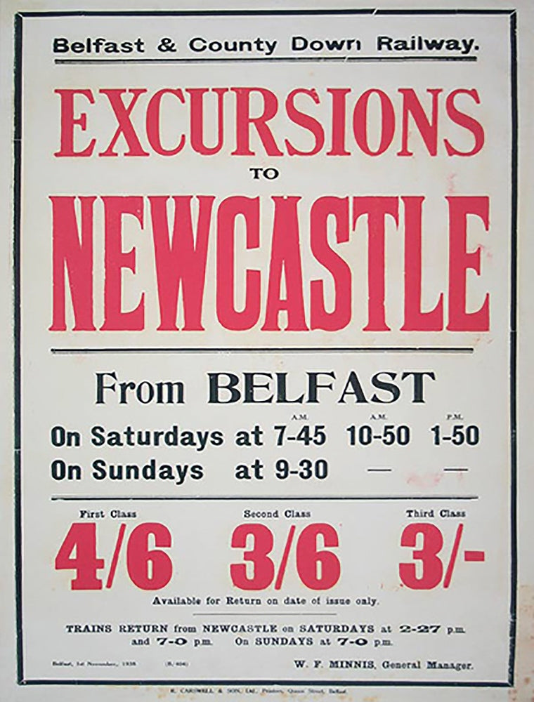 Ireland Co Down - Train Timetable - Belfast to Newcastle (UF) 30x40