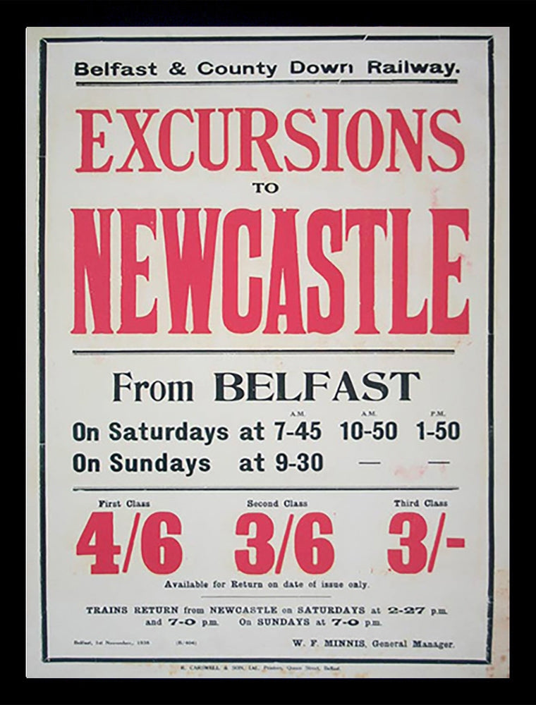 Ireland Co Down - Train Timetable - Belfast to Newcastle (FB) 70x100
