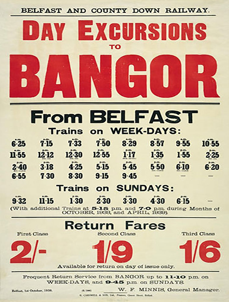 Ireland Co Down - Train Timetable - Belfast to Bangor (UF) 70x100