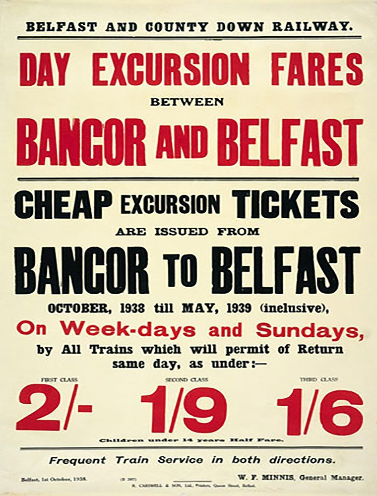 Ireland Co Down - Train Timetable - Belfast and Bangor (UF) 50x70