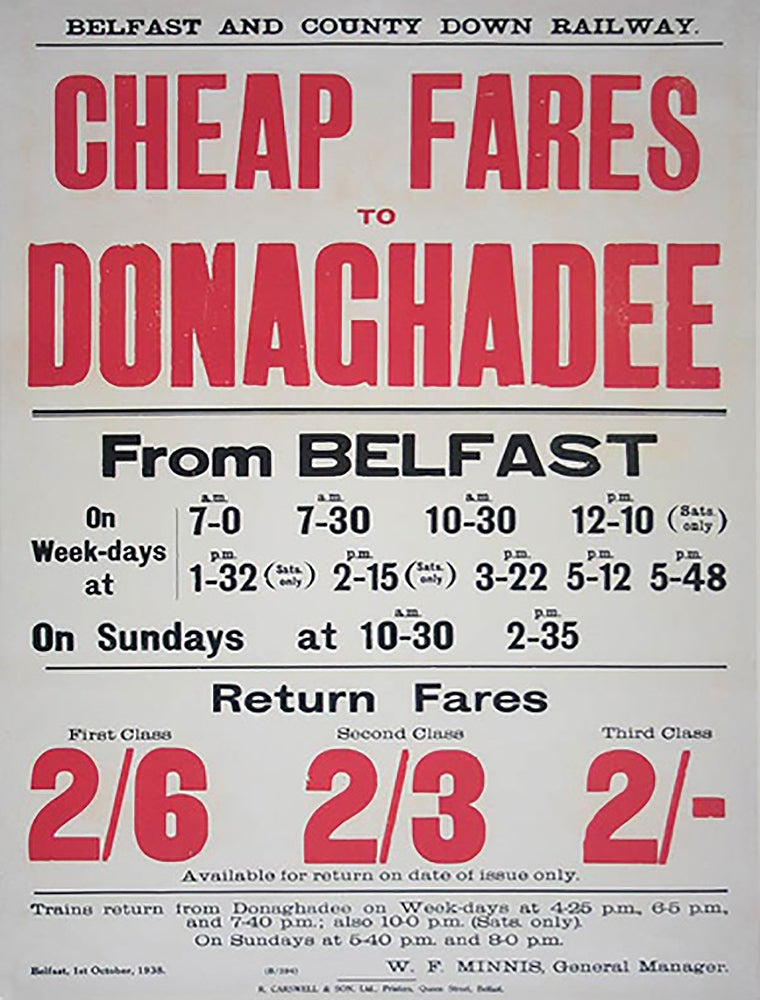 Ireland Co Down - Train Timetable - Belfast To Donaghadee (UF) 50x70
