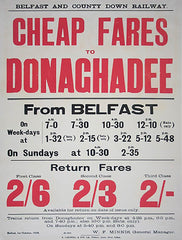 Ireland Co Down - Train Timetable - Belfast To Donaghadee (UF) 50x70