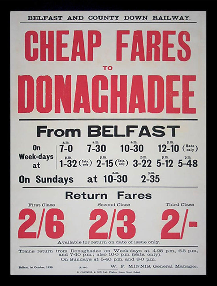 Ireland Co Down - Train Timetable - Belfast To Donaghadee (FB) 30x40