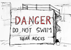 Sketchbook On Paper - Danger Do Not Swim Near Rocks