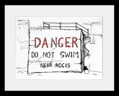 Sketchbook On Paper - Danger Do Not Swim Near Rocks