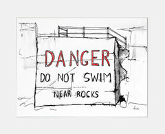 Sketchbook On Paper - Danger Do Not Swim Near Rocks