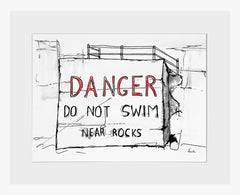 Sketchbook On Paper - Danger Do Not Swim Near Rocks