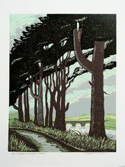 Linocut Print - Pine Trees On Murlough Dundrum 2007