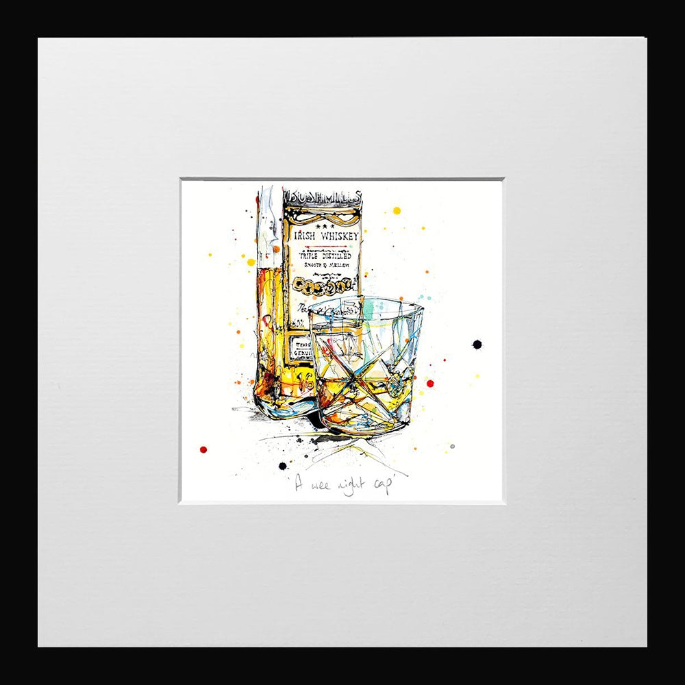 Print Open Edition Drinks - A Wee Night Cap II-12 x 12-Small Flat Black Frame