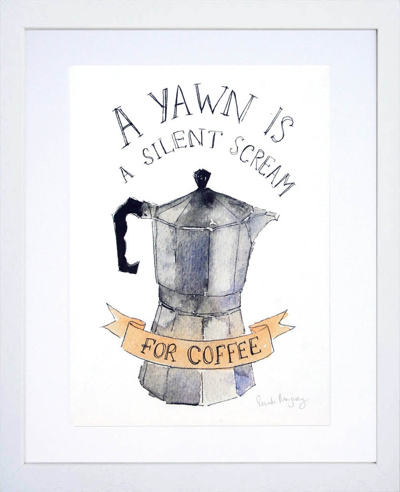 Drinks Coffee - Silent Scream White Frame