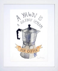 Drinks Coffee - Silent Scream White Frame
