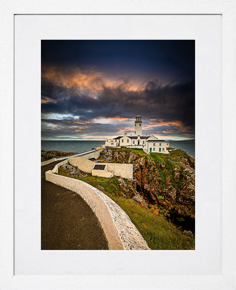 Sunset Over Fanad Head Lighthouse White Frame