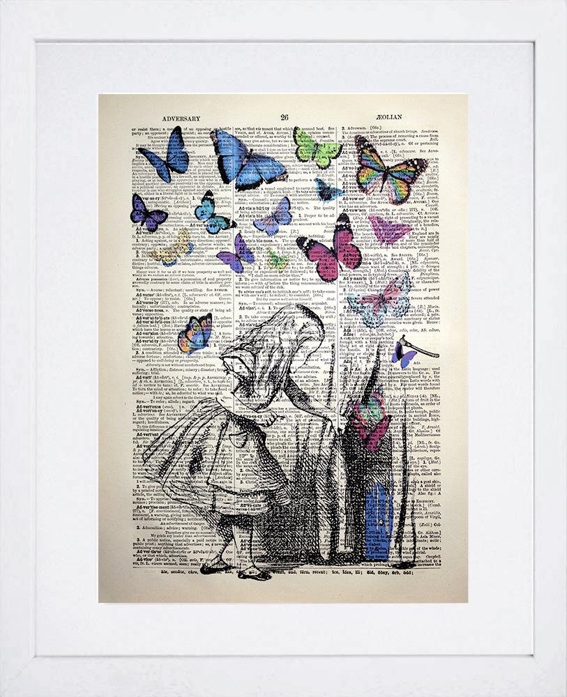 Alice Peeks Beneath The Curtain White Frame