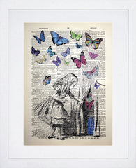 Alice Peeks Beneath The Curtain White Frame