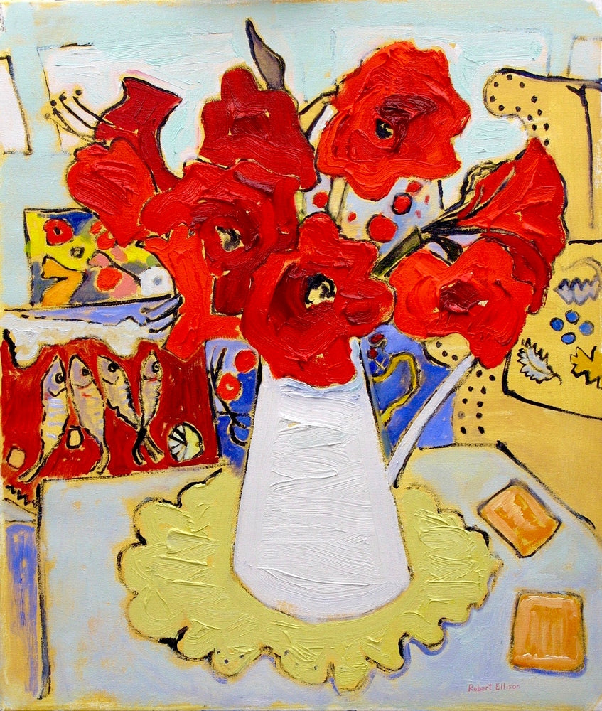 Amaryllis In White Jug Unframed