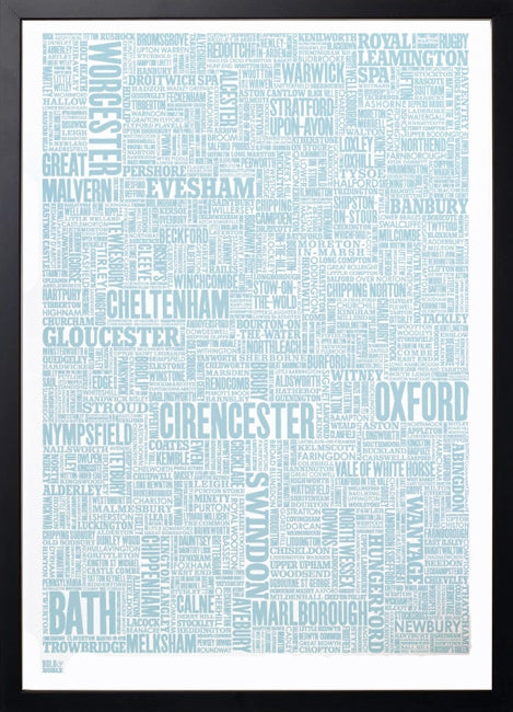 Map - England Cotswolds and Beyond in Blue Black Frame