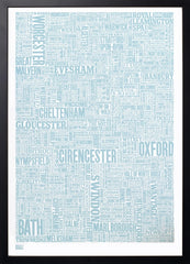 Map - England Cotswolds and Beyond in Blue Black Frame