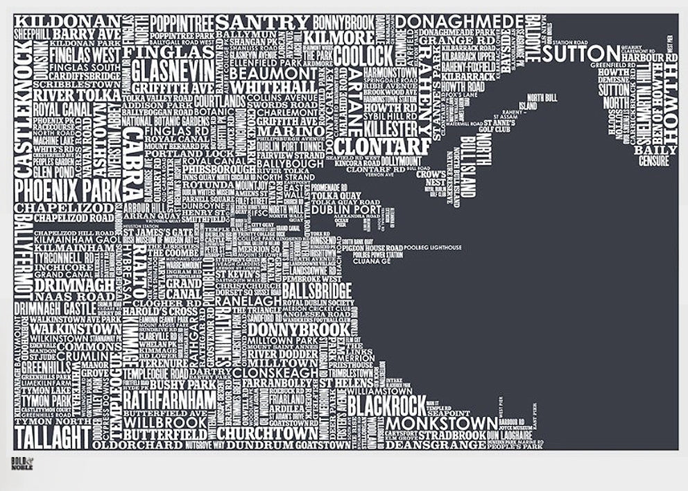 Map - Ireland Dublin In Slate Unframed