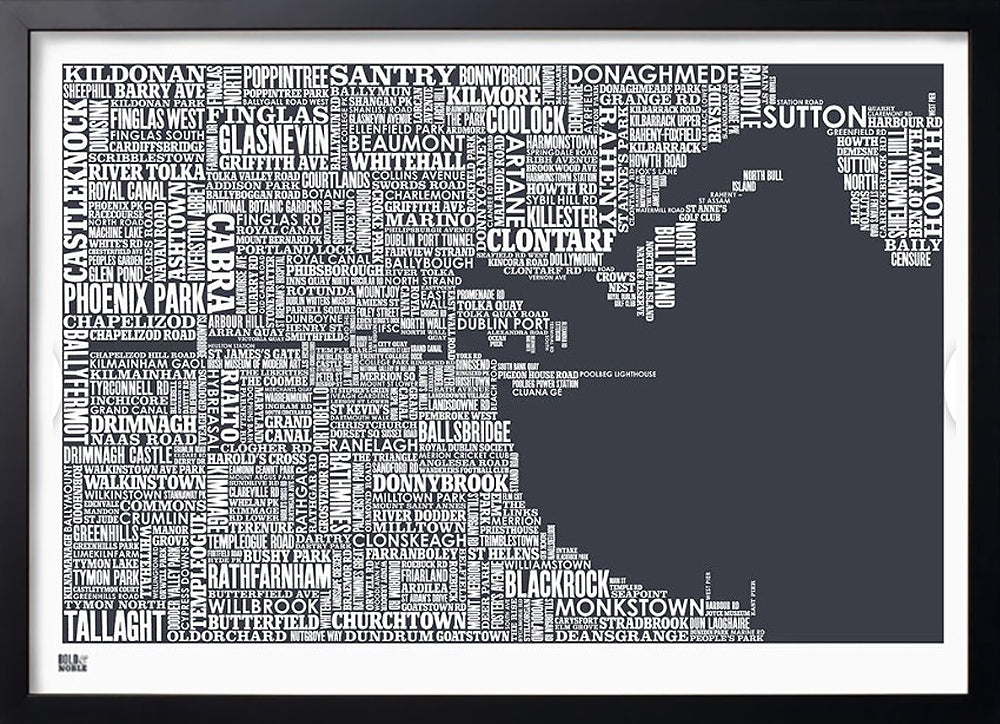 Map - Ireland Dublin In Slate Black frame