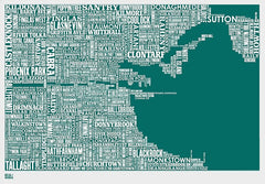 Map - Ireland Dublin In Emerald Green Unframed