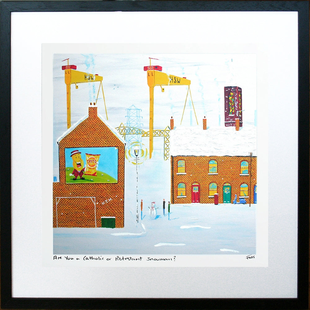 Are you a Catholic or Protestant Snowman? Framed 40 x 40