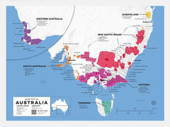 Australia Wine Map White Frame