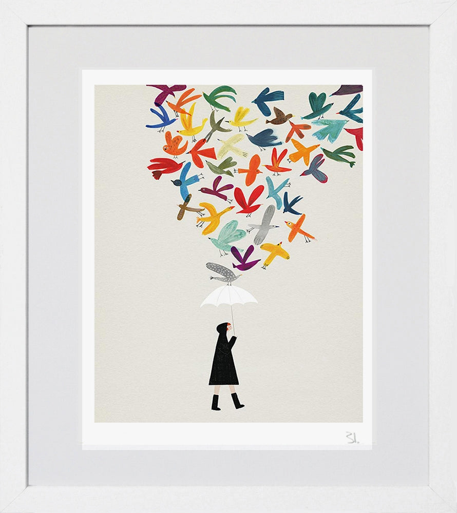 Autumn Birds White Frame