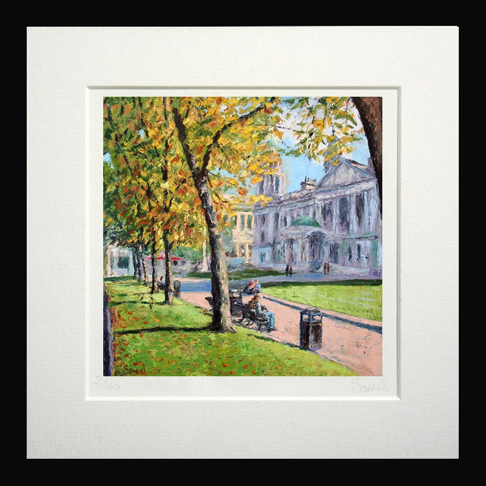Print - Autumn, City Hall Belfast-14.5 x 14.5-Black Box Frame