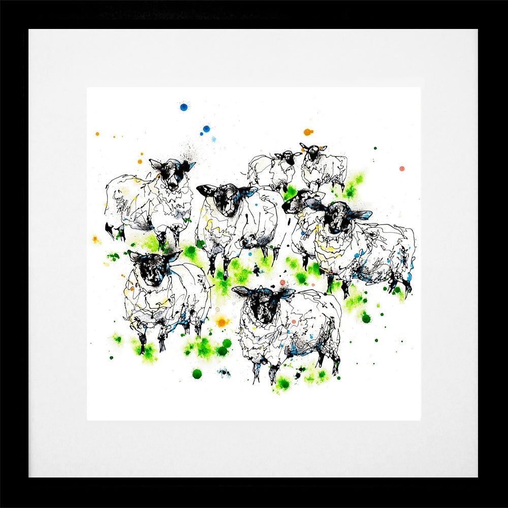 Print Open Edition Animals - Baa-30 x 30-Black Box Frame (With Mount)