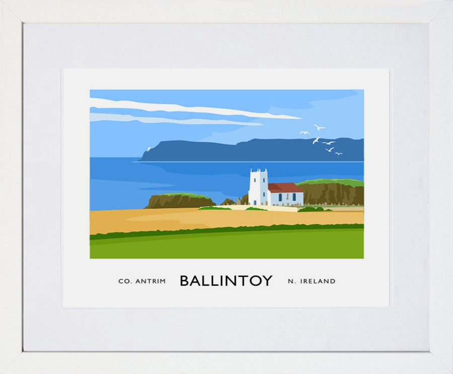 Co Antrim - Ballintoy Church Frame White 40x30 With Mount