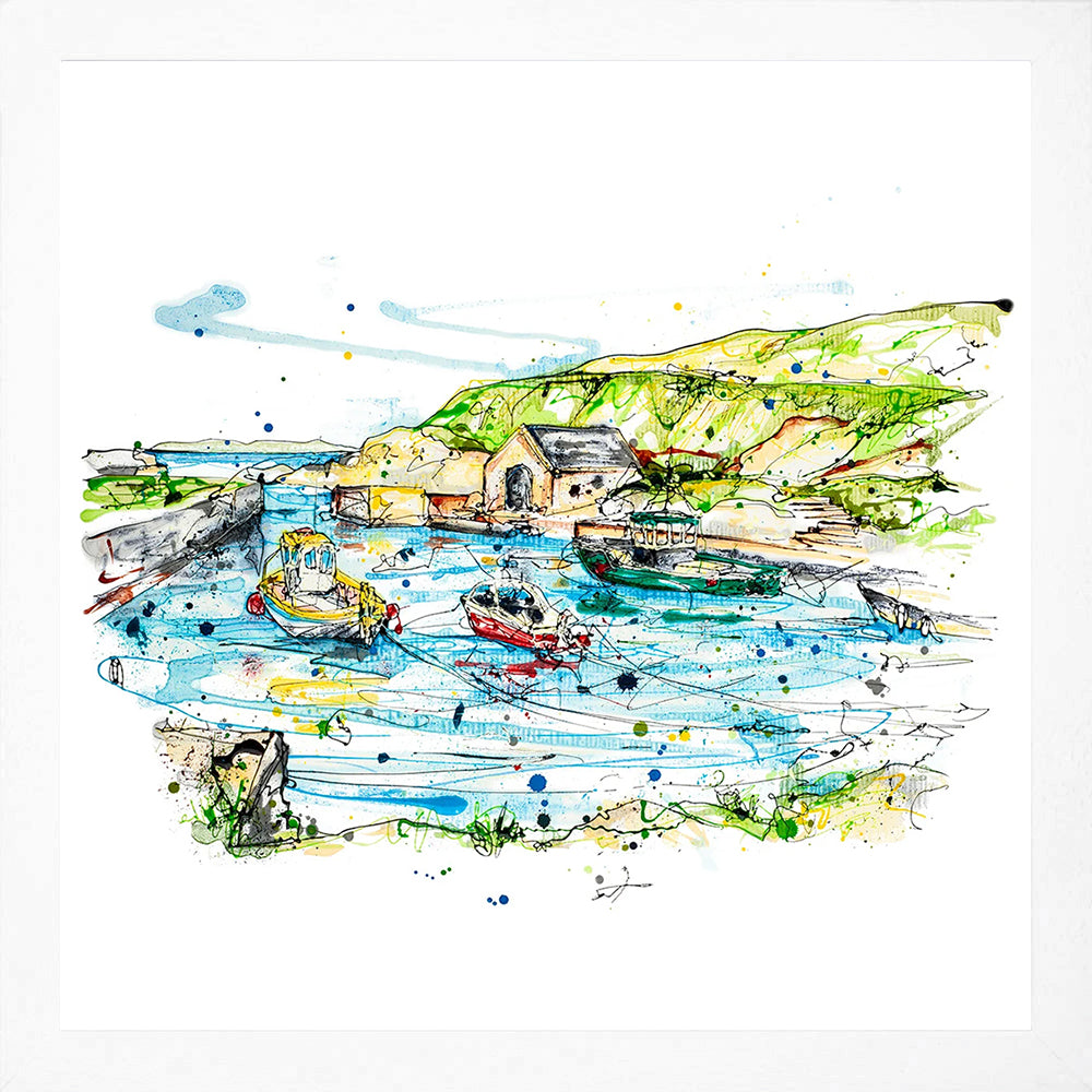 Print Open Edition Landscape - Ballintoy Harbour-30 x 30-White Box Frame (No Mount)