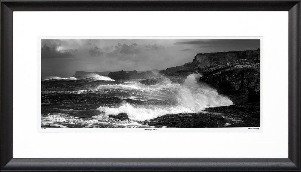 Co Antrim - Ballintoy Storm In Black and White - Ltd Edition Flat Frame