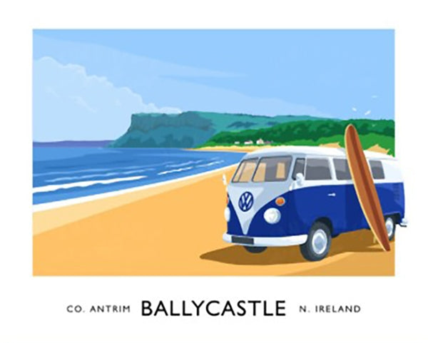 Co Antrim - Ballycastle Beach With Camper Van-70 x 50-Unframed