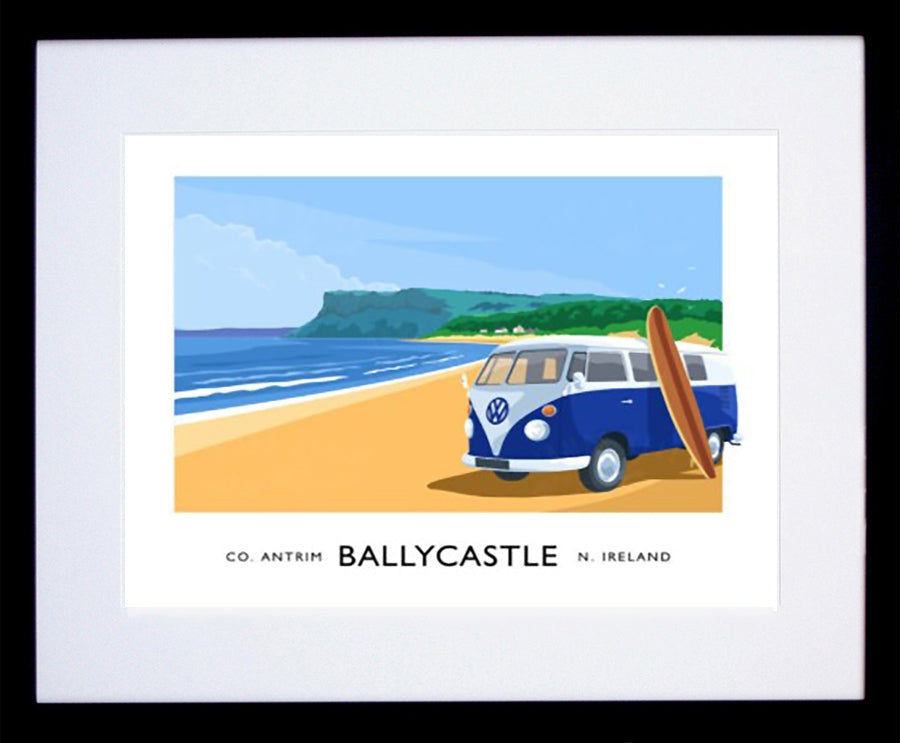 Co Antrim - Ballycastle Beach With Camper Van-40 x 30-Black Box Frame (With Mount)