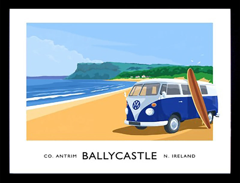 Co Antrim - Ballycastle Beach With Camper Van-40 x 30-Black Box Frame (No Mount)