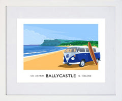 Co Antrim - Ballycastle Beach With Camper Van-40 x 30-White Box Frame (With Mount)