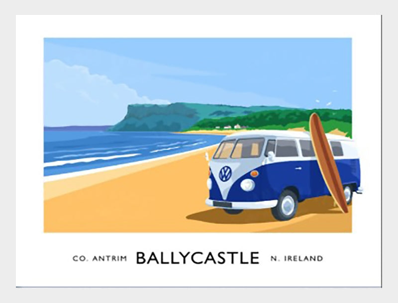 Co Antrim - Ballycastle Beach With Camper Van-70 x 50-White Box Frame (No Mount)
