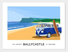 Co Antrim - Ballycastle Beach With Camper Van-70 x 50-White Box Frame (No Mount)