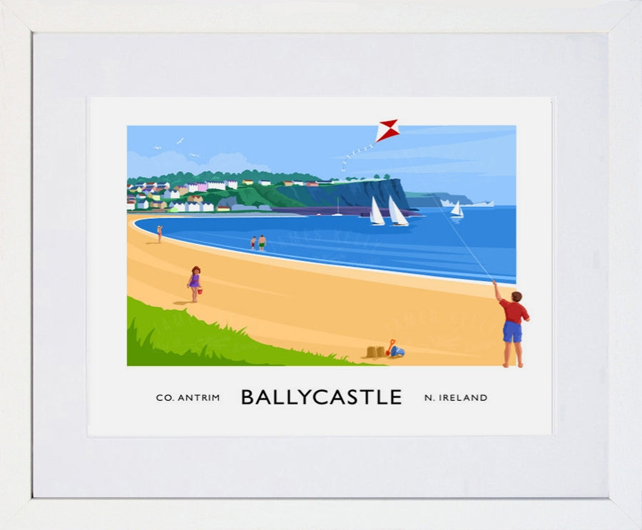 Co Antrim - Ballycastle Beach Frame White 40x30 With Mount