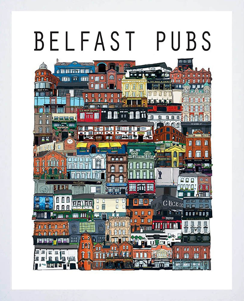 Belfast Pubs 20.5x25.5 White Frame