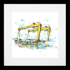 Print Open Edition Landscapes - Belfast Docks-30 x 30-Black Box Frame (With Mount)