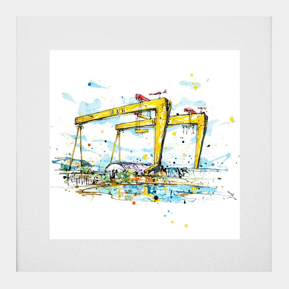 Print Open Edition Landscapes - Belfast Docks-30 x 30-White Box Frame (With Mount)