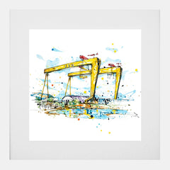 Print Open Edition Landscapes - Belfast Docks-30 x 30-White Box Frame (With Mount)