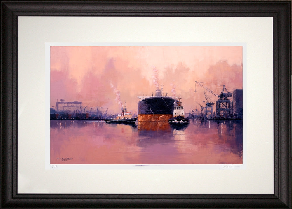 Print - Belfast Port-55.5 x 35-Flat Black Frame