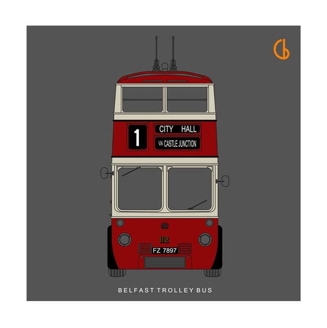 Belfast Trolley Bus Unframed 15x15
