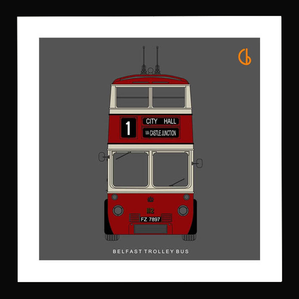 Belfast Trolley Bus Black frame 29x29