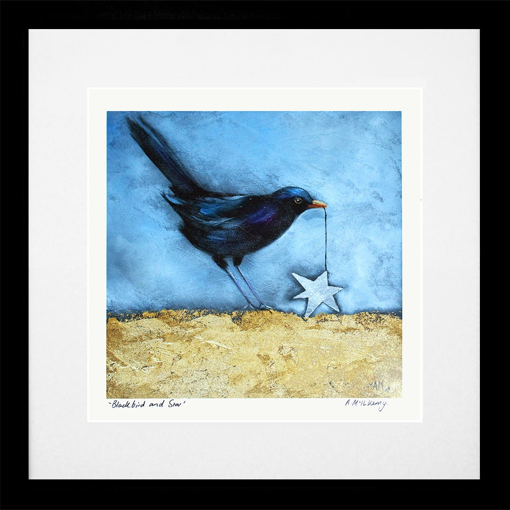 Print - Blackbird and Star - Black Box Frame (With Mount)