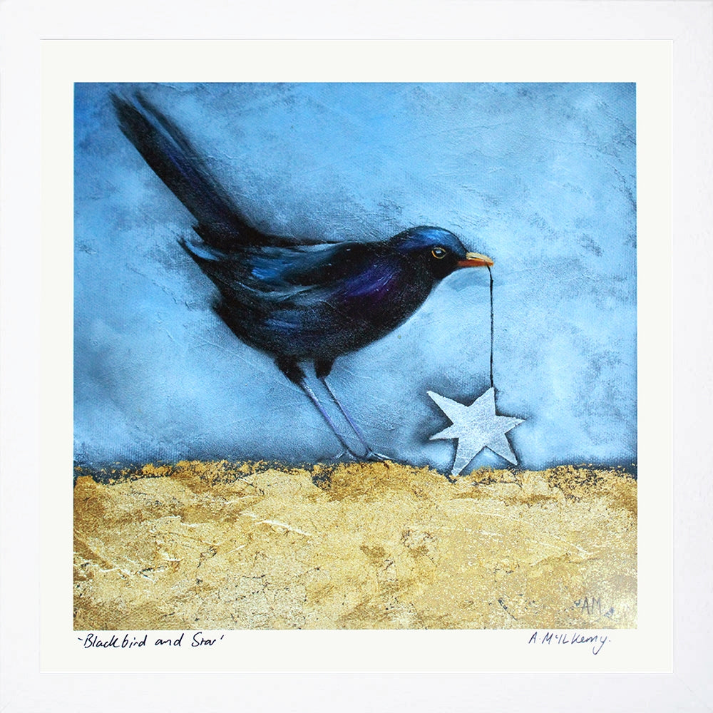 Print - Blackbird and Star - White Box Frame (No Mount)