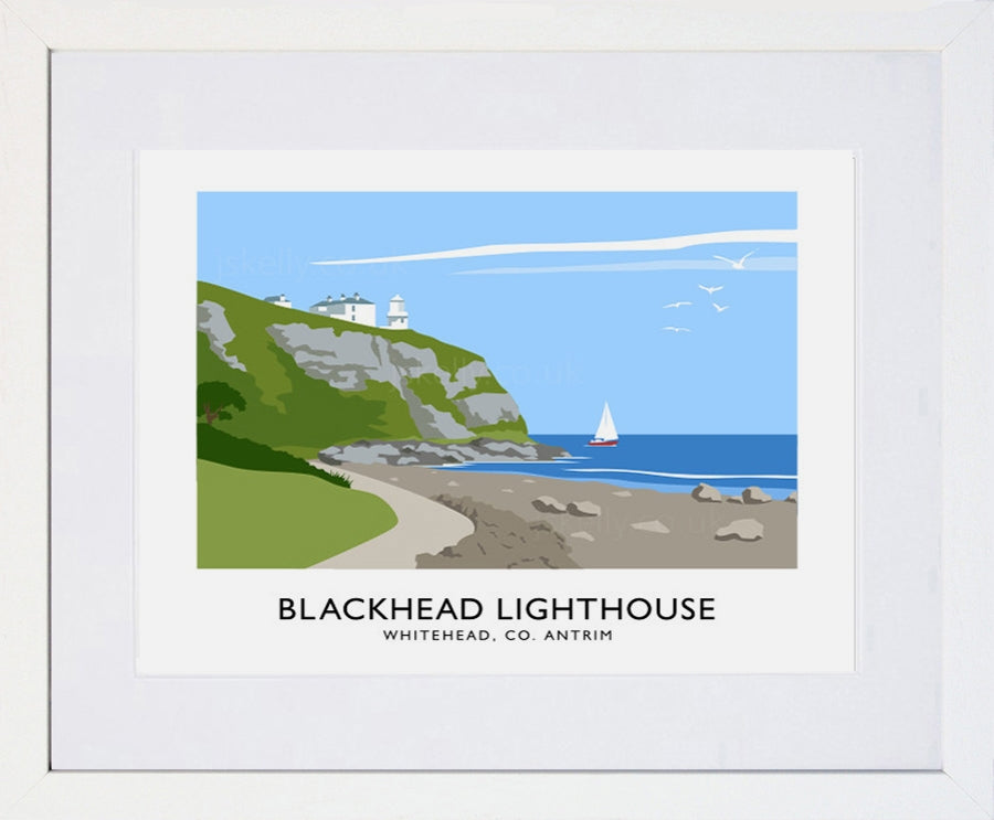 Co Antrim - Blackhead Lighthouse Frame White 40x30 With Mount