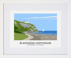 Co Antrim - Blackhead Lighthouse Frame White 40x30 With Mount